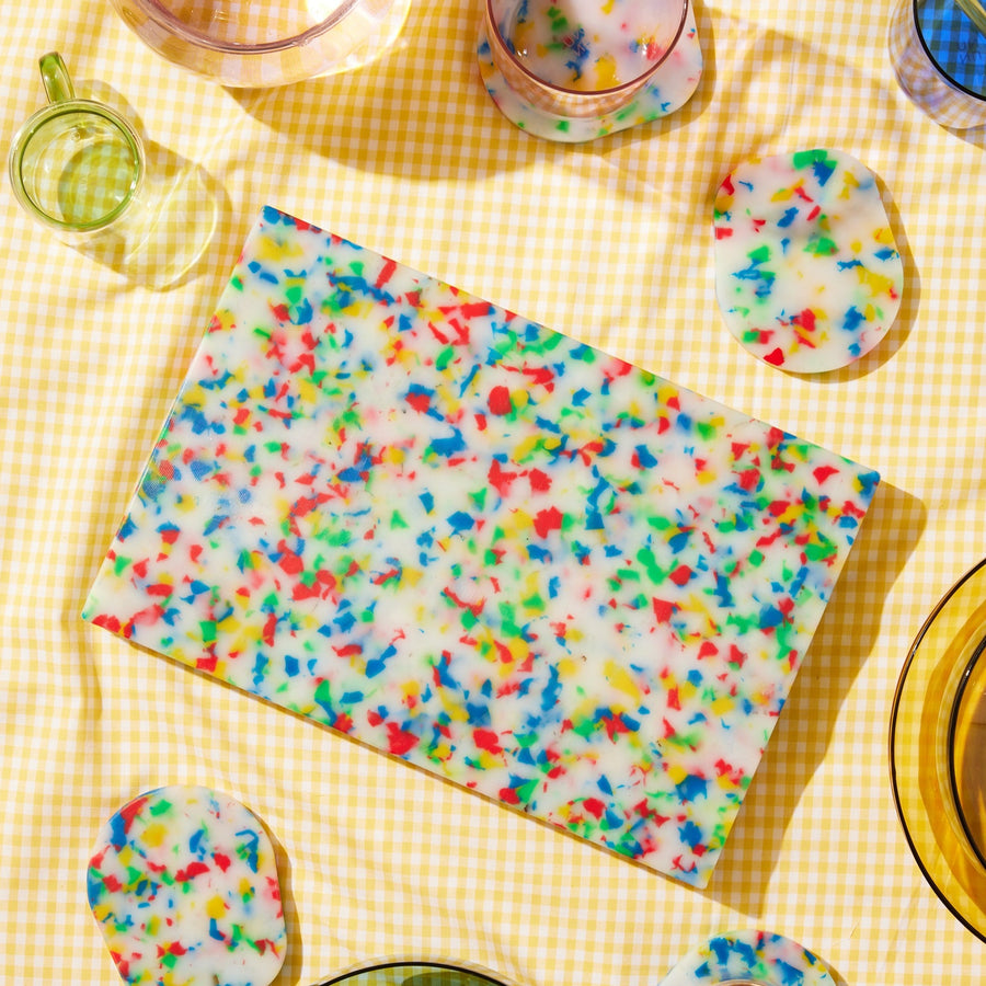 CHOPPY BOARD + CHILLY COASTERS IN CONFETTI