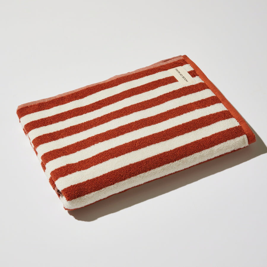 BATH TOWEL IN RED OCHRE STRIPE