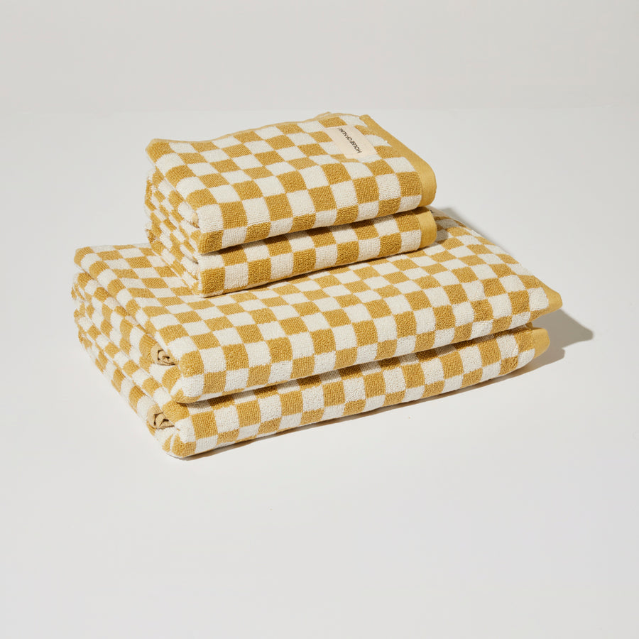 BATH + HAND TOWEL SET OF 4 IN YELLOW CHECK