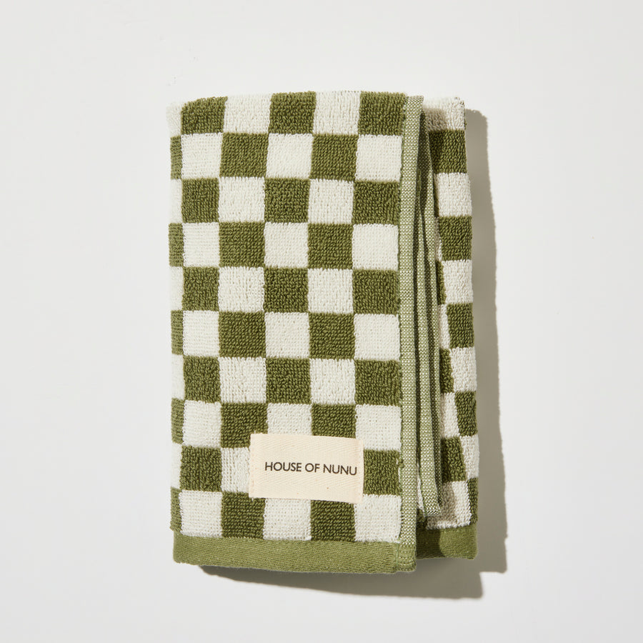 HAND TOWEL IN GREEN OLIVE CHECK