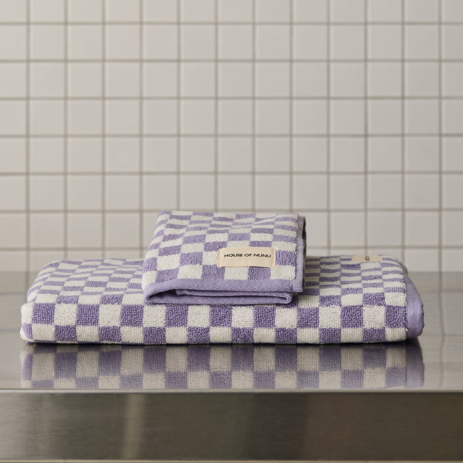 BATH + HAND TOWEL SET OF 4 IN LILAC CHECK